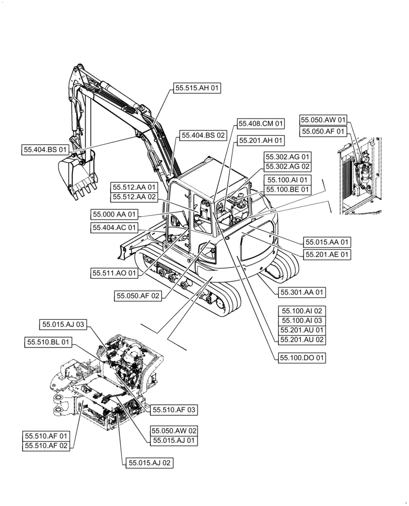 Схема запчастей Case CX55B - (55.000.00[01]) - SECTION INDEX - ELECTRICAL SYSTEMS (55) - ELECTRICAL SYSTEMS