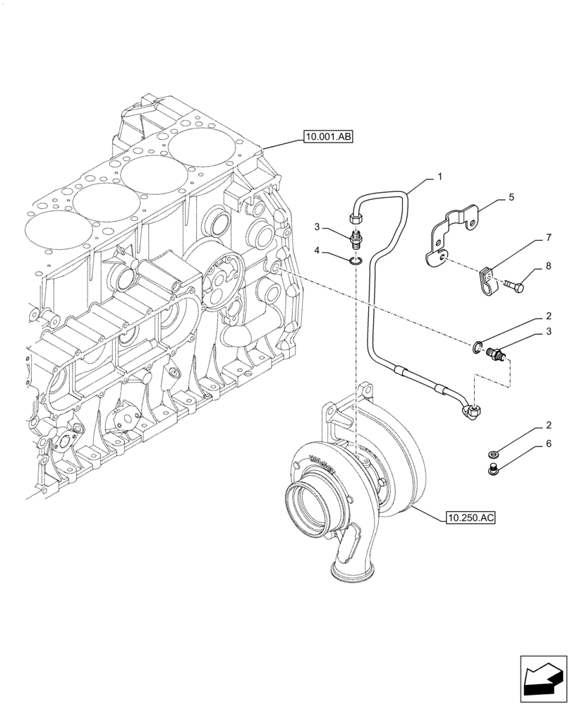 Схема запчастей Case F2CFE614A A010 - (10.250.AD) - TURBOCHARGER LUBE LINE (10) - ENGINE