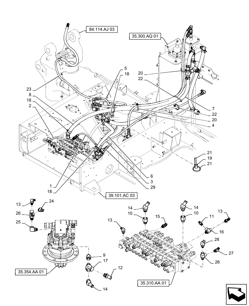 Схема запчастей Case CX55B - (35.310.AG[05]) - HYD. LINE, RETURN (ROTARY) (35) - HYDRAULIC SYSTEMS