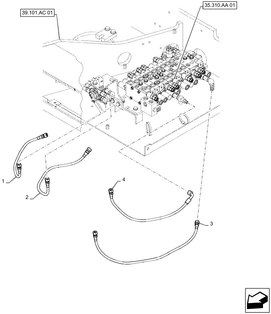 Схема запчастей Case CX55B - (35.355.AD[01]) - CONTROL, LINES MULTI (PATTERN CHANGER) (35) - HYDRAULIC SYSTEMS