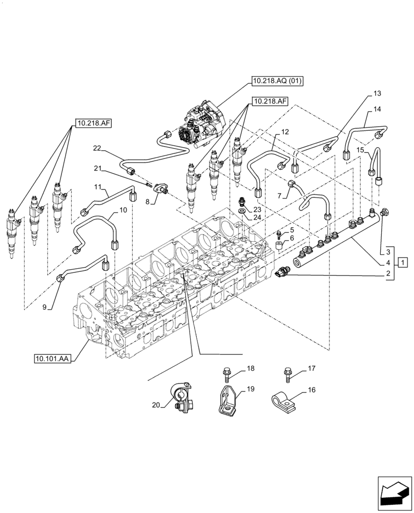 Схема запчастей Case F2CFA614A E010 - (10.218.AI) - INJECTION PIPE (10) - ENGINE