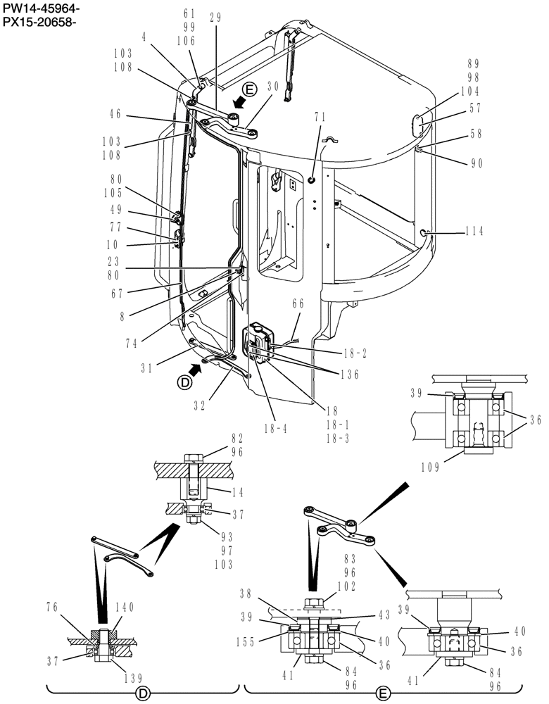 Схема запчастей Case CX36B - (180-17[3]) - CAB ASSEMBLY (05) - SUPERSTRUCTURE