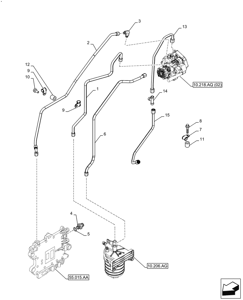 Схема запчастей Case F2CFA614A E010 - (10.210.AF) - FUEL LINE (10) - ENGINE