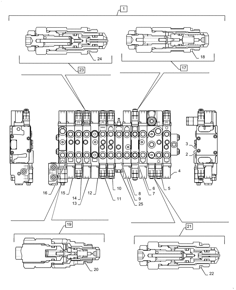 Схема запчастей Case CX55B - (35.310.AA[10]) - CONTROL VALVE ASSY, ROTARY / ANGLE DOZER (35) - HYDRAULIC SYSTEMS