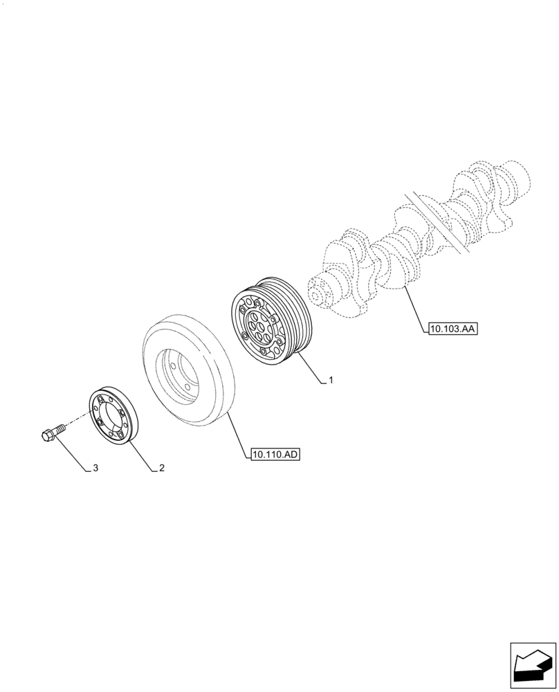 Схема запчастей Case F2CFA614A E010 - (10.103.AG) - CRANKSHAFT PULLEY (10) - ENGINE