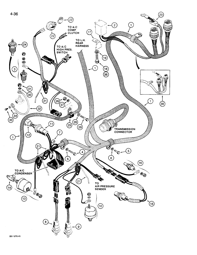 Схема запчастей Case 621 - (4-36) - REAR HARNESS, ENGINE RIGHT-HAND SIDE (04) - ELECTRICAL SYSTEMS