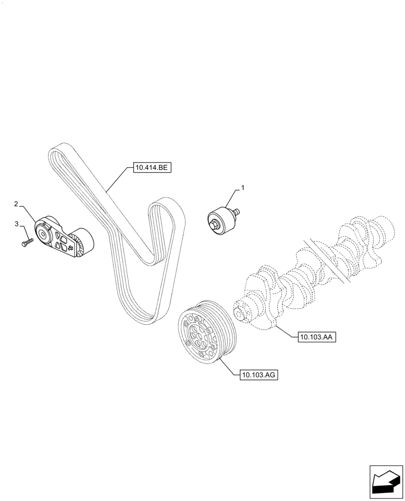 Схема запчастей Case F2CFA614A E011 - (10.414.AE) - BELT TENSIONER (10) - ENGINE