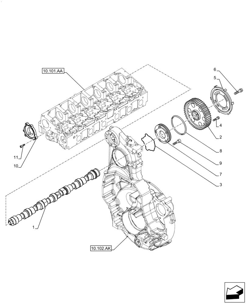 Схема запчастей Case F2CFA614A E011 - (10.106.AA) - CAMSHAFT (10) - ENGINE