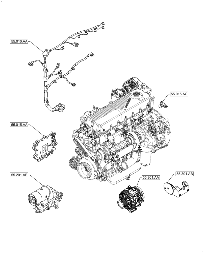 Схема запчастей Case F2CFE614A A011 - (55.000.00) - SECTION INDEX - ELECTRICAL SISTEM (55) - ELECTRICAL SYSTEMS