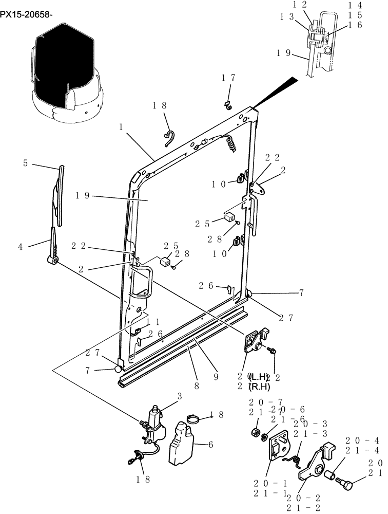 Схема запчастей Case CX36B - (190-01[1]) - WINDOW ASSEMBLY, FRONT (05) - SUPERSTRUCTURE