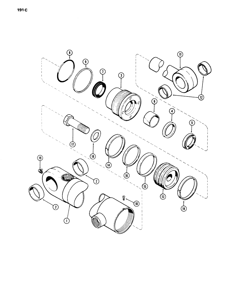 Схема запчастей Case W14 - (191C) - G101278 AND G101279 BUCKET TILT CYLINDERS, GLAND IS STAMPED W/ CYL. PART NUMBER (08) - HYDRAULICS