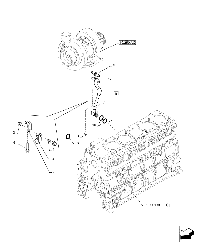 Схема запчастей Case F4HFA613K E003 - (10.250.AE) - TURBOCHARGER, OIL, RETURN, LINE (10) - ENGINE