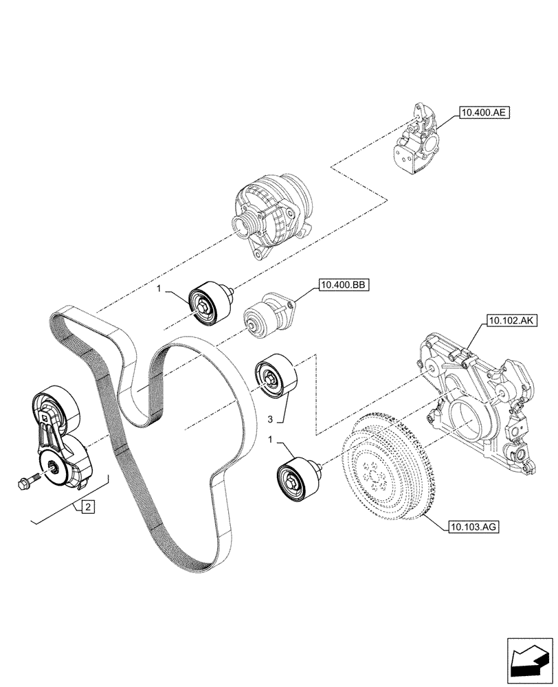 Схема запчастей Case F4HFA613K E003 - (10.414.AE) - BELT TENSIONER (10) - ENGINE