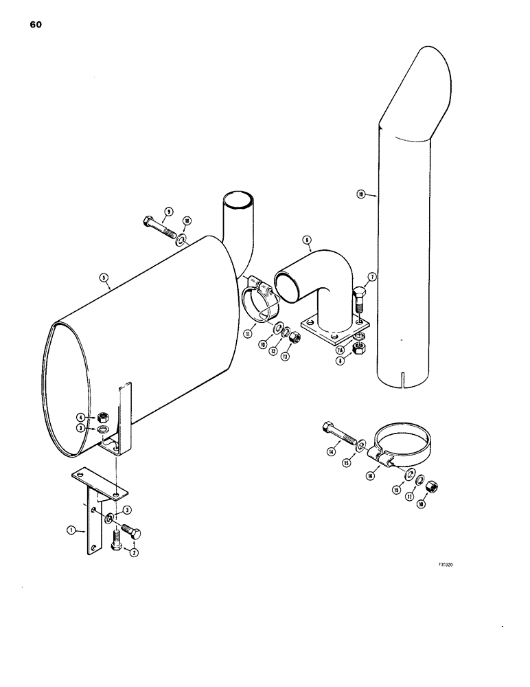 Схема запчастей Case 1150B - (060) - MUFFLER AND EXHAUST PIPES, NON-TURBOCHARGED DOZER AND LOADER (01) - ENGINE