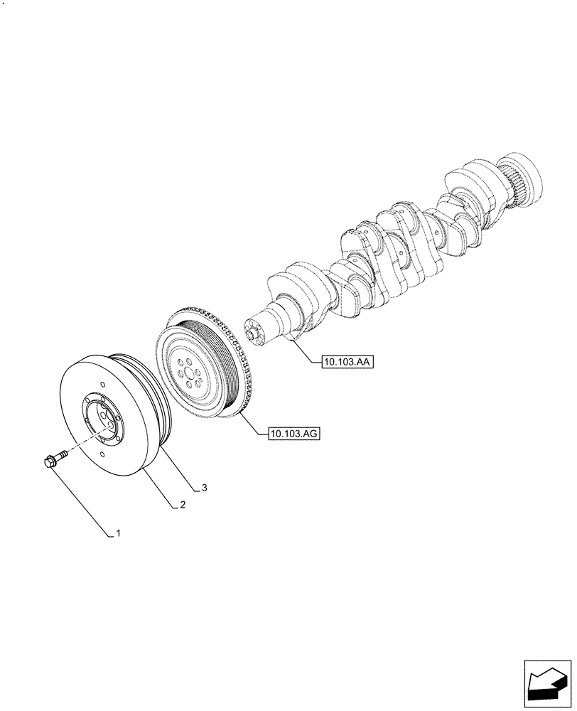 Схема запчастей Case F4HFA613K E003 - (10.110.AD) - CRANKSHAFT, DAMPER (10) - ENGINE