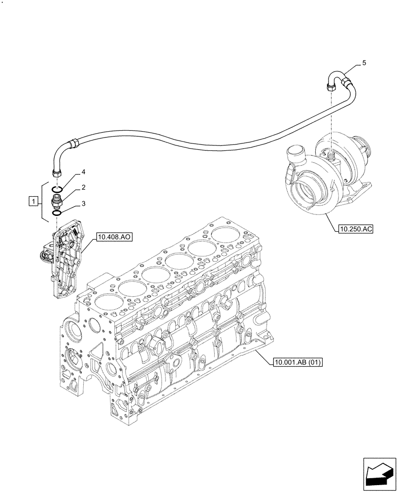 Схема запчастей Case F4HFA613K E003 - (10.250.AD) - TURBOCHARGER, LINE (10) - ENGINE