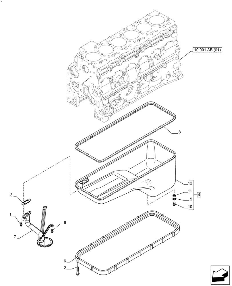 Схема запчастей Case F4HFA613K E003 - (10.102.AP) - ENGINE, OIL PAN (10) - ENGINE