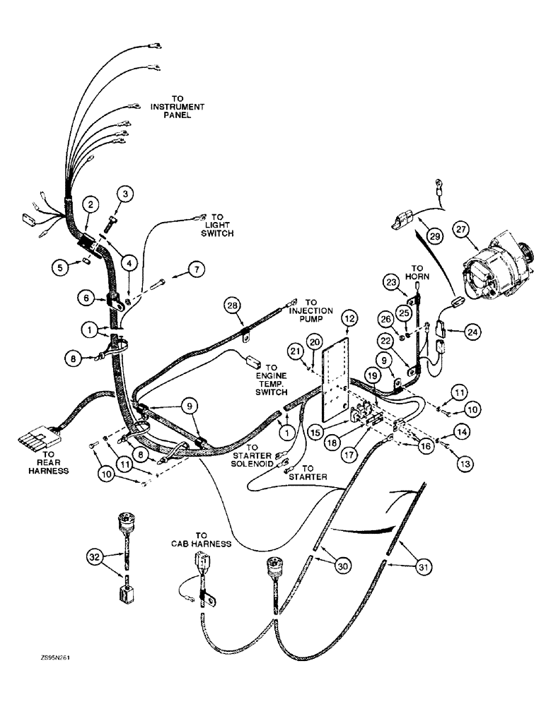 Схема запчастей Case 1155E - (4-30) - FRONT WIRING HARNESS AND CONNECTIONS, 6T-590 ENGINE, 62" GUAGE LONG TRACK DOZERS & LOADER MODELS (04) - ELECTRICAL SYSTEMS