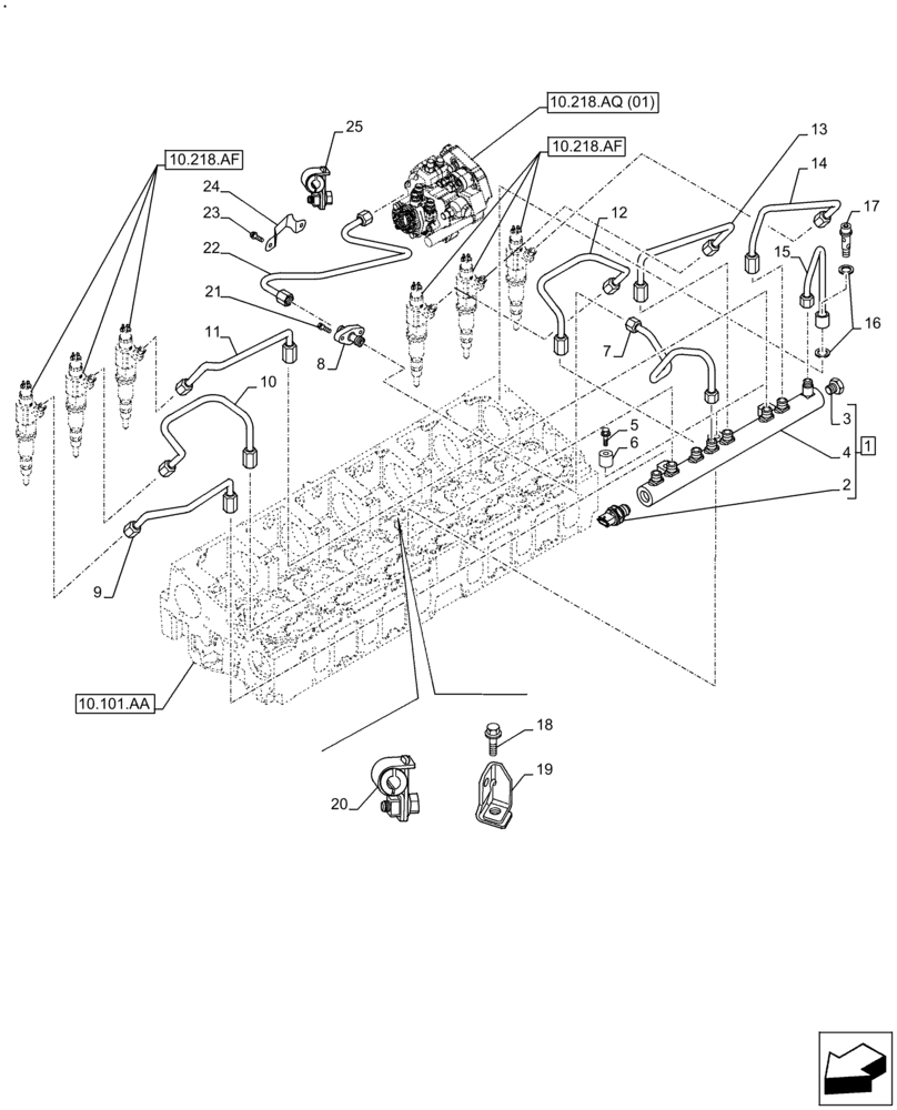 Схема запчастей Case F2CFE614F B004 - (10.218.AI) - INJECTION PIPE (10) - ENGINE