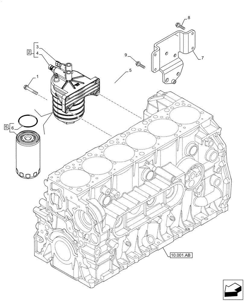 Схема запчастей Case F2CFE614F B004 - (10.206.AG[01]) - FUEL FILTER, ENGINE MOUNT (10) - ENGINE