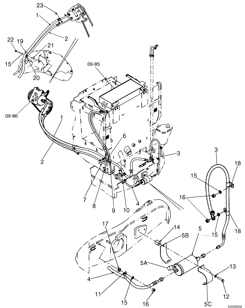 Схема запчастей Case 521E - (09-87) - AIR CONDITIONING HOSES (09) - CHASSIS