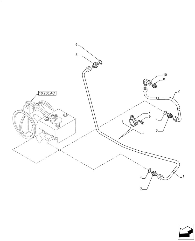 Схема запчастей Case F2CFE614F B004 - (10.250.AJ) - TURBOCHARGER LINE (10) - ENGINE