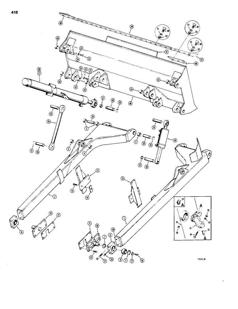 Схема запчастей Case 1150B - (418) - TILT DOZER MECHANICAL PARTS, MODELS WITH 96", 104", 116" & 124" BLADES & W/ TILT HYD AT GRILLER (05) - UPPERSTRUCTURE CHASSIS