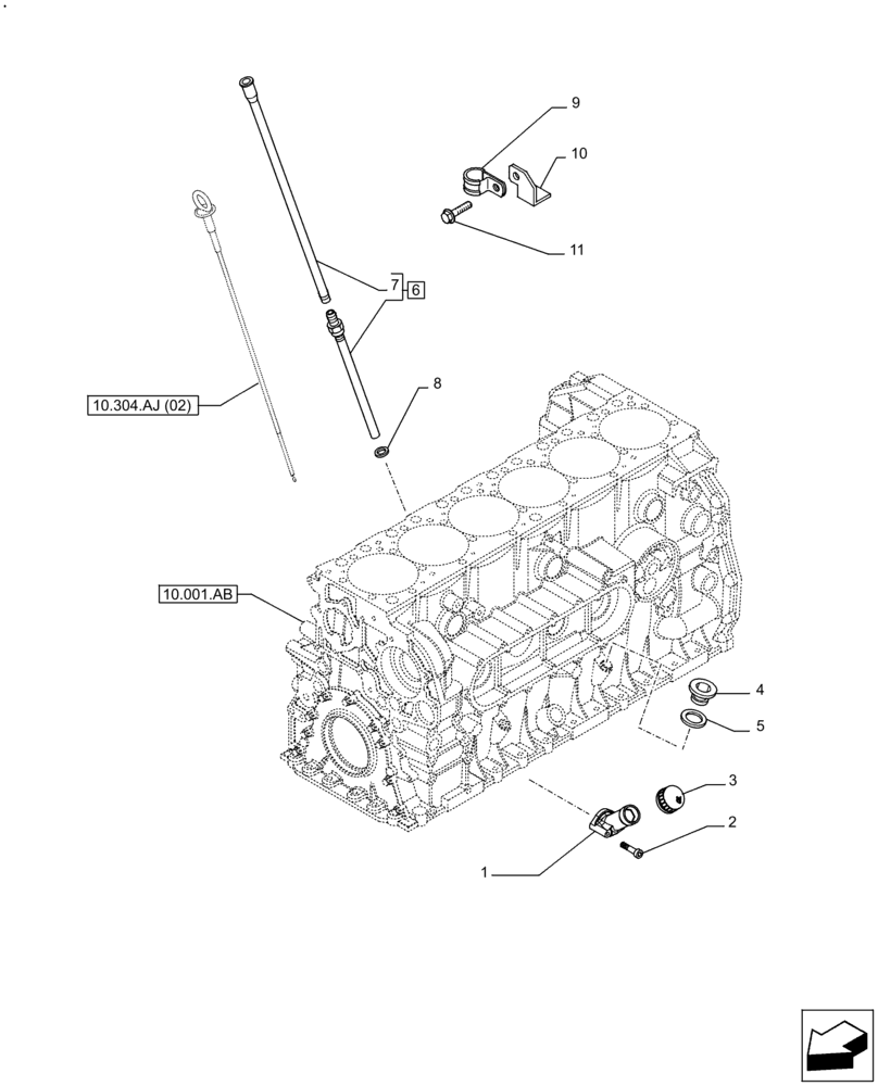 Схема запчастей Case F2CFE614F B004 - (10.304.AJ[01]) - ENGINE OIL, DIPSTICK (10) - ENGINE