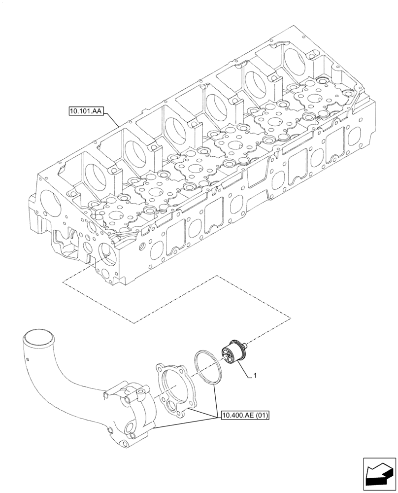 Схема запчастей Case F2CFE614F B004 - (10.400.BC) - WATER PUMP, THERMOSTAT (10) - ENGINE