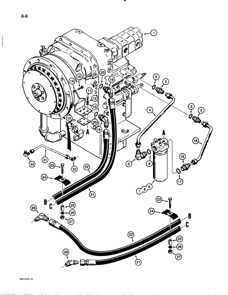 Схема запчастей Case W30 - (6-08) - TRANSMISSION HYDRAULIC CIRCUIT, USED ON MODELS WITH ALLISON TRANSMISSION (06) - POWER TRAIN