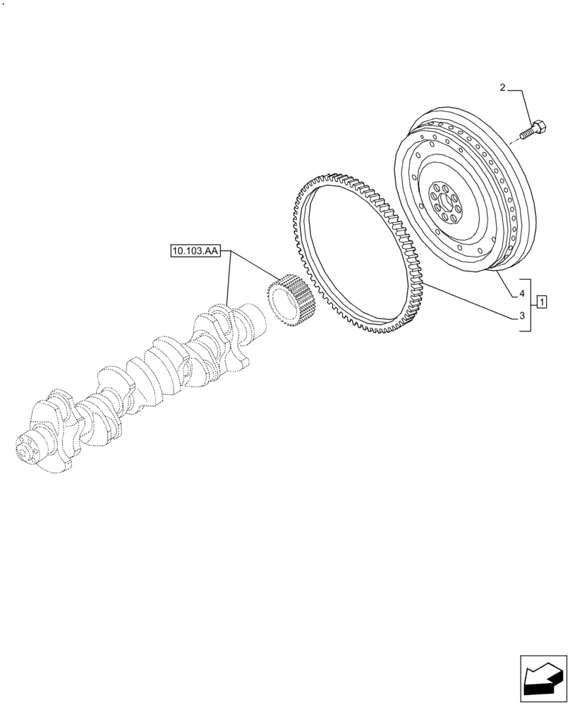 Схема запчастей Case F2CFE614F B004 - (10.103.AH) - FLYWHEEL (10) - ENGINE