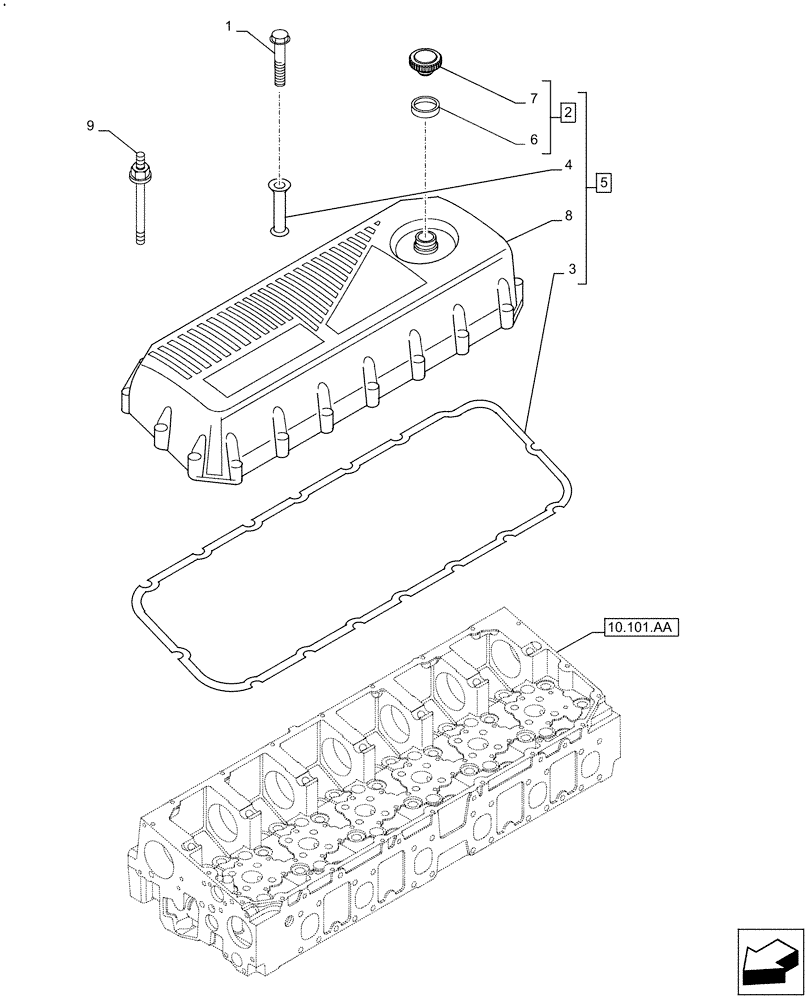 Схема запчастей Case F2CFE614F B004 - (10.101.AB) - CYLINDER HEAD, COVERS (10) - ENGINE