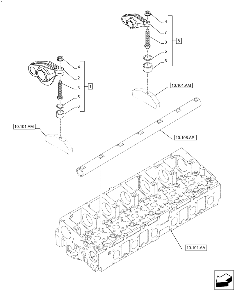 Схема запчастей Case F2CFE614F B004 - (10.106.AO) - ROCKER ARM (10) - ENGINE