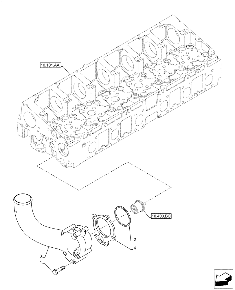 Схема запчастей Case F2CFE614F B004 - (10.400.AE[01]) - ENGINE, COOLING SYSTEM LINE (10) - ENGINE