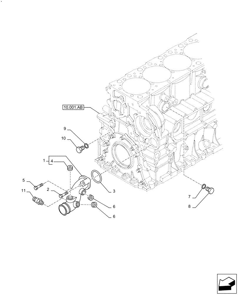 Схема запчастей Case F2CFE614F B004 - (10.400.AQ) - WATER PUMP LINE (10) - ENGINE