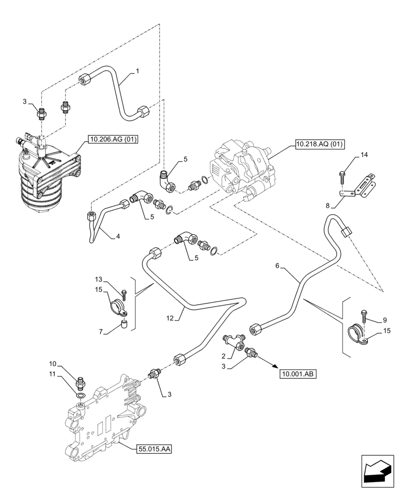 Схема запчастей Case F2CFE614F B005 - (10.210.AF) - FUEL LINE (10) - ENGINE