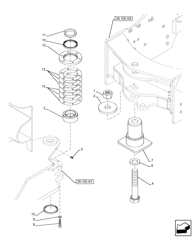 Схема запчастей Case 121F - (39.100.AN[02]) - ARTICULATION, FRAME, PIVOT (39) - FRAMES AND BALLASTING