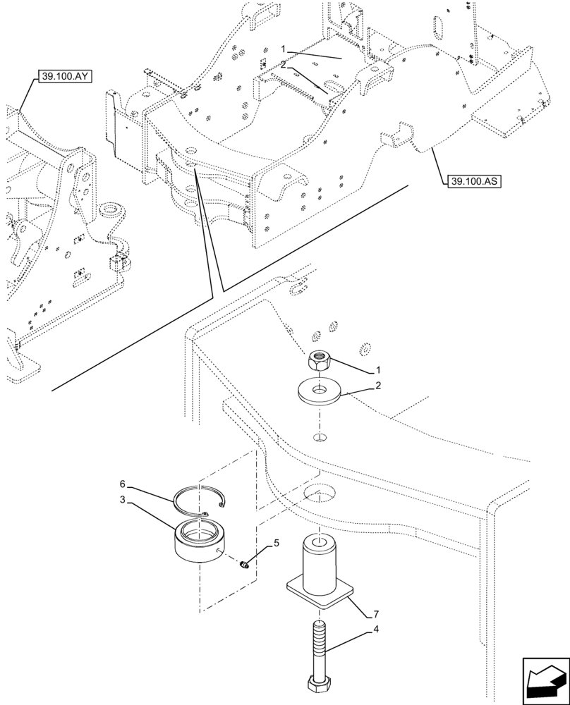 Схема запчастей Case 121F - (39.100.AN[01]) - ARTICULATION, FRAME, PIVOT (39) - FRAMES AND BALLASTING