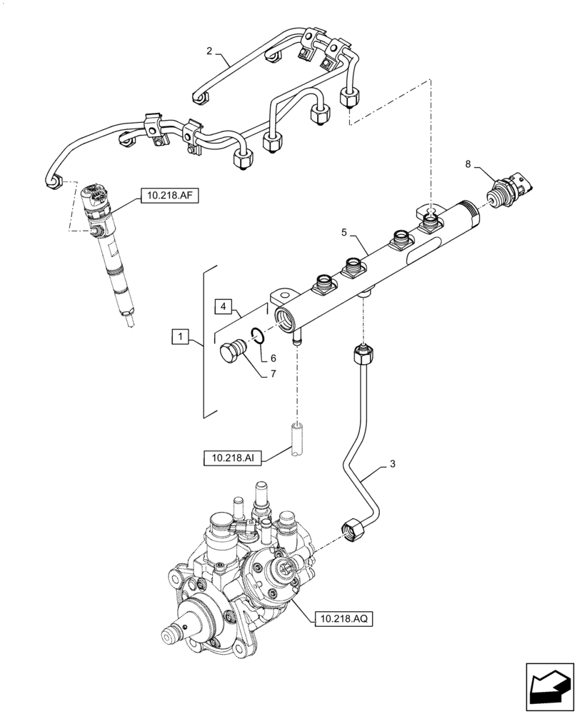 Схема запчастей Case F5HFL463A F006 - (10.218.AA) - INJECTION EQUIPMENT - PIPING (10) - ENGINE