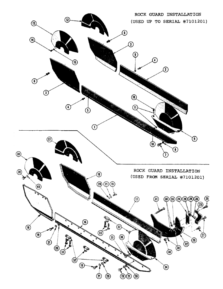 Схема запчастей Case 1000C - (168) - ROCK GUARD INSTALLATION, STANDARD AND LOADER TRACTOR, USED UP TO SERIAL NUMBER 7101201 (04) - UNDERCARRIAGE