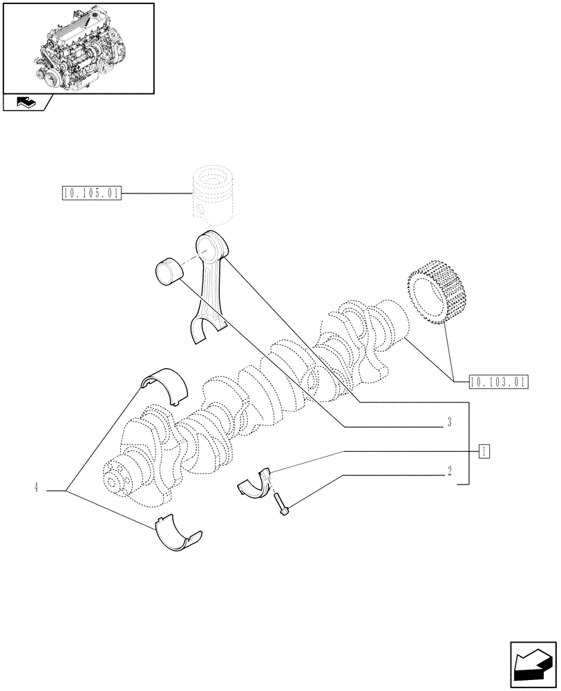 Схема запчастей Case F2CE9684U E151 - (10.105.02) - CONNECTING ROD ENGINE (504128698) (01) - ENGINE