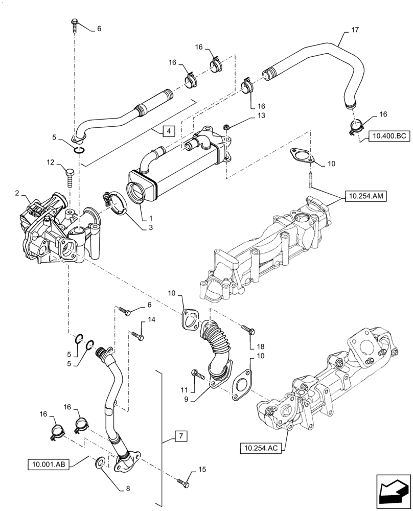 Схема запчастей Case F5HFL463A F006 - (10.501.AB) - EXHAUST SYSTEM, EGR, HEAT EXCHANGER (10) - ENGINE