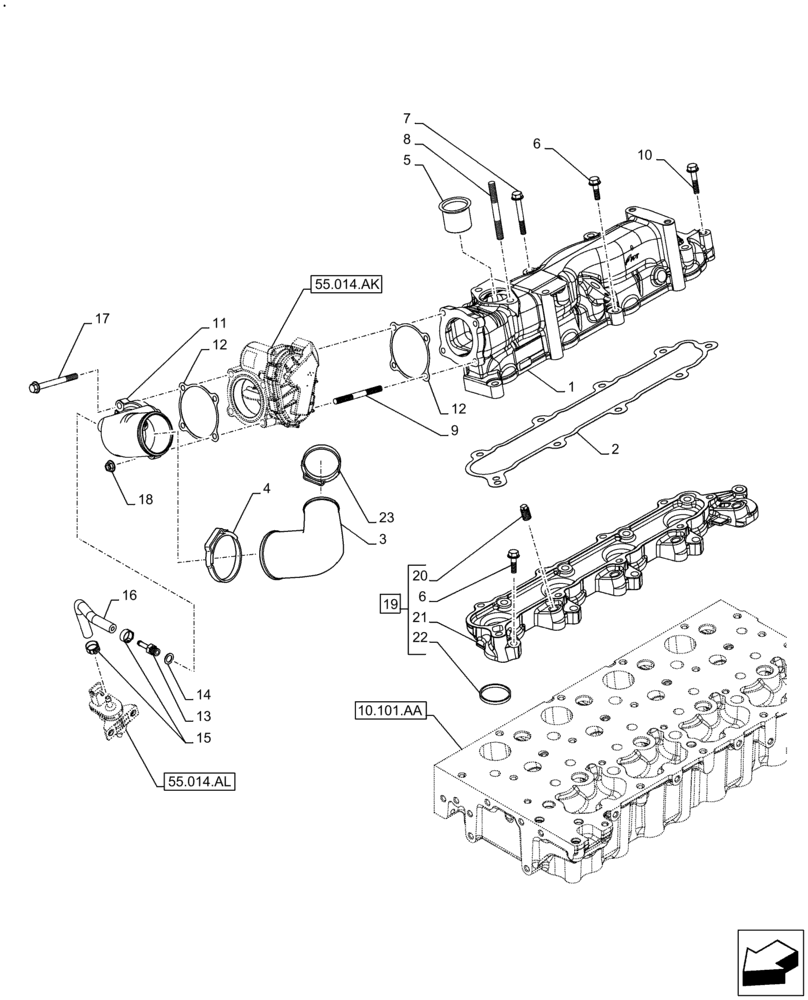 Схема запчастей Case F5HFL463A F006 - (10.254.AM) - INTAKE & EXHAUST MANIFOLD (10) - ENGINE