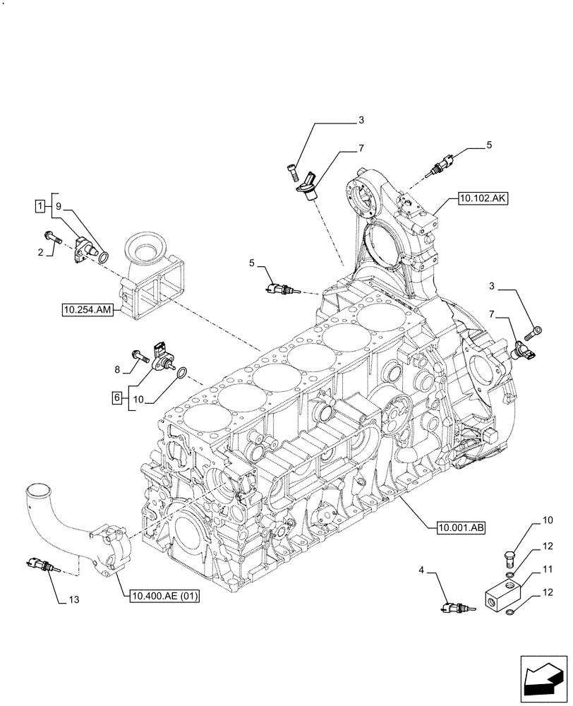 Схема запчастей Case F2CFE614F B005 - (55.015.AC) - ENGINE, SENSOR (55) - ELECTRICAL SYSTEMS