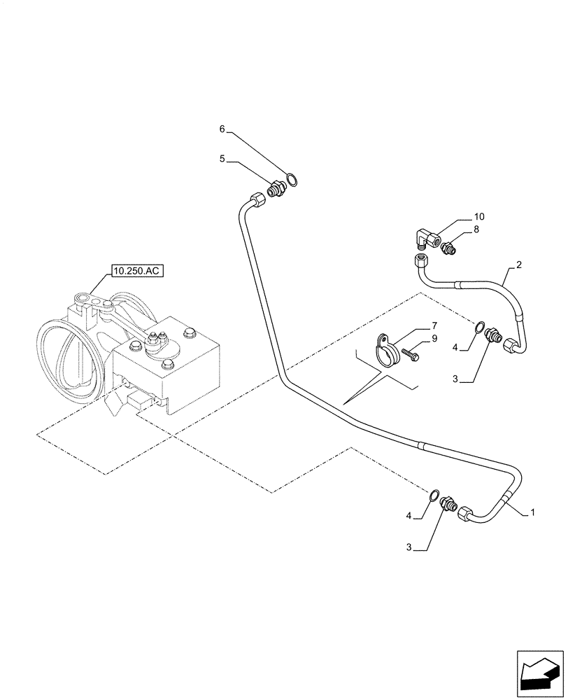 Схема запчастей Case F2CFE614F B005 - (10.250.AJ) - TURBOCHARGER LINE (10) - ENGINE