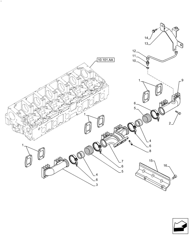 Схема запчастей Case F2CFE614F B005 - (10.254.AC) - EXHAUST MANIFOLD (10) - ENGINE