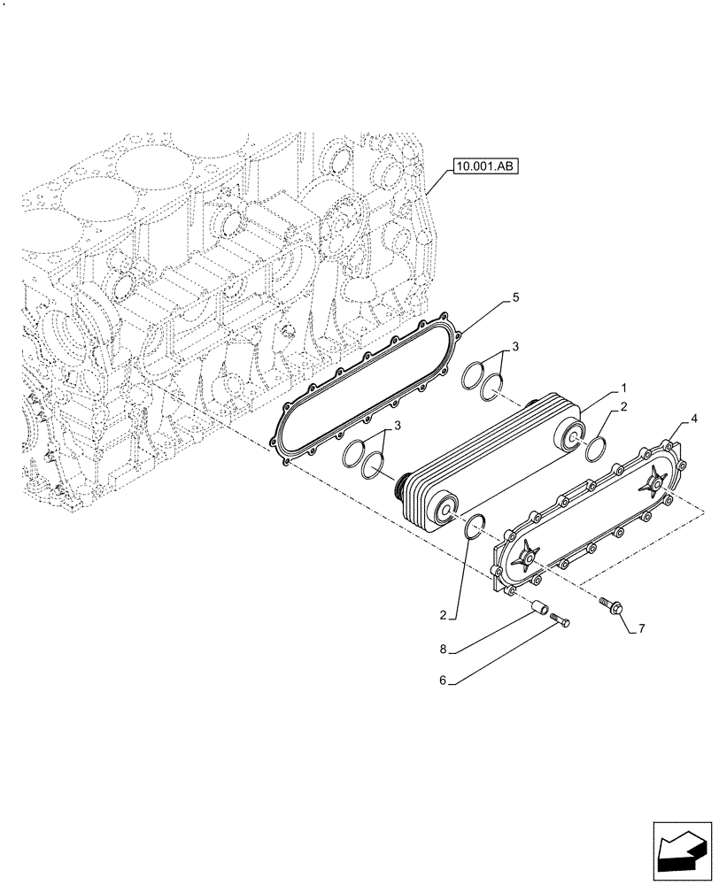 Схема запчастей Case F2CFE614F B005 - (10.408.AC) - HEAT EXCHANGER (10) - ENGINE