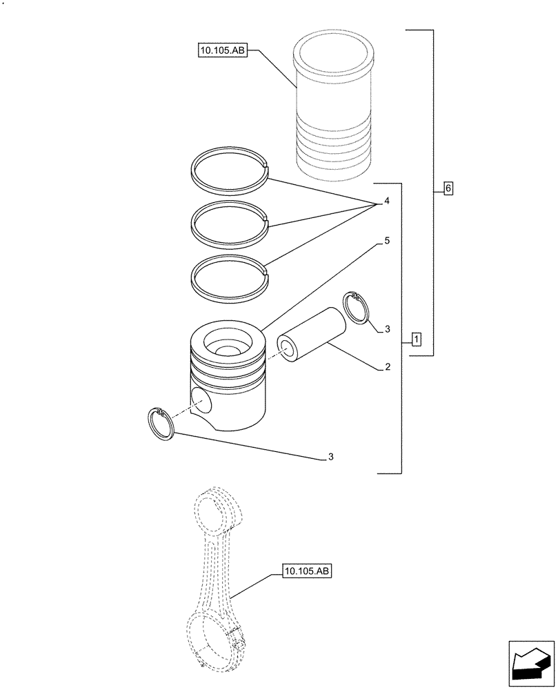 Схема запчастей Case F2CFE614H B005 - (10.105.AG) - PISTON (10) - ENGINE