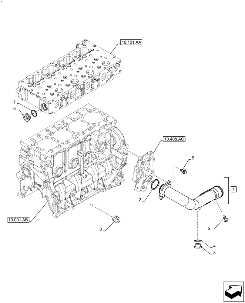 Схема запчастей Case F5HFL463A F006 - (10.400.AE) - PIPING - ENGINE COOLING SYSTEM (10) - ENGINE