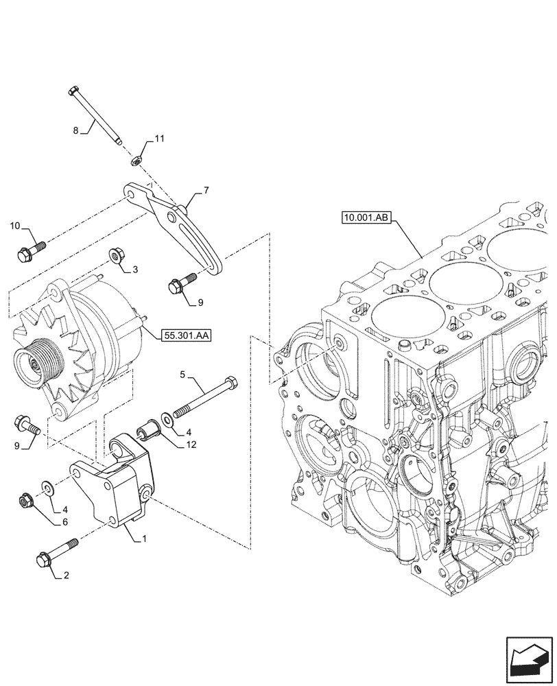 Схема запчастей Case F5HFL463C G001 - (55.301.AB) - ALTERNATOR, SUPPORT (55) - ELECTRICAL SYSTEMS